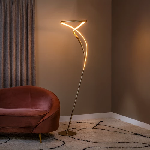 Lucide SARDANA - Vloerlamp - Ø 44 cm - LED Dimb. - 1x28W 2700K - Mat Goud / Messing | Premium - sfeer 1